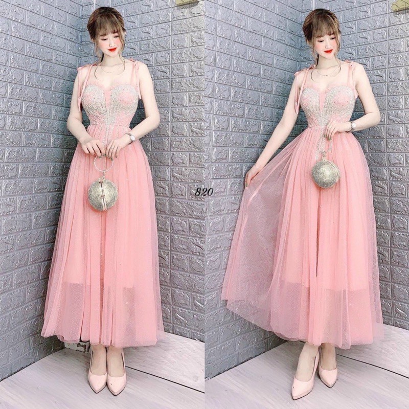 Đầm dự tiệc 2 dây kết cườm TRIPBLE T DRESS -size M/L (kèm ảnh/video thật) MS331V