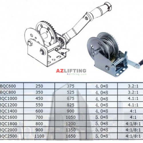 Tời quay tay 800LB 360KG với cáp móc