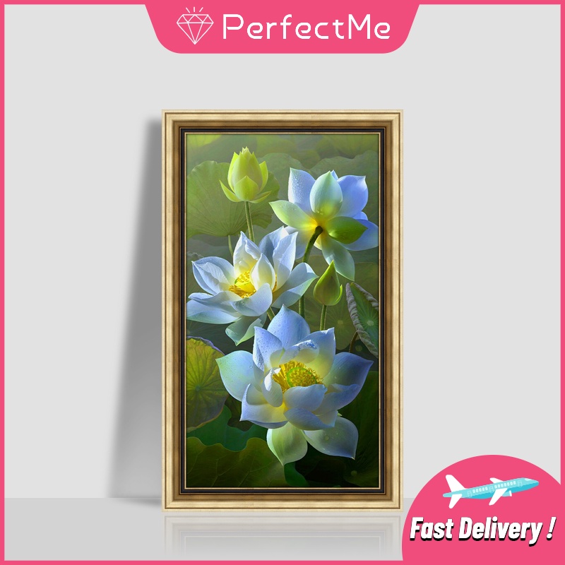 Mới Bộ Tranh Đính Đá 5D Tự Làm 30x50cm Hình Hoa Sen Trang Trí Nhà Cửa