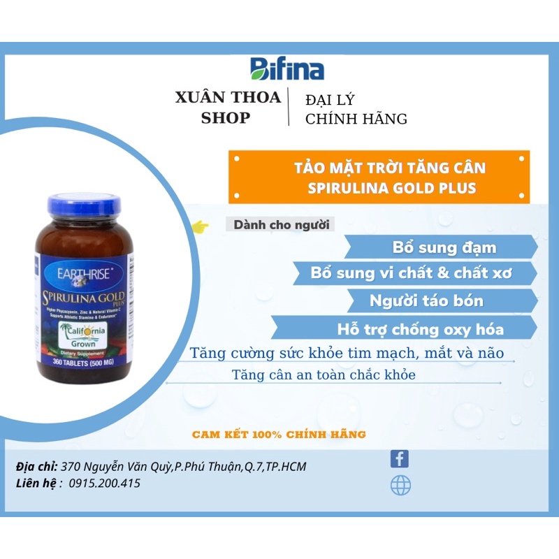 Tảo mặt trời Spirulina Gold - dành cho người tăng cân, ăn uống hấp thu kém, chán ăn , người bị suy giảm hệ miễn dịch