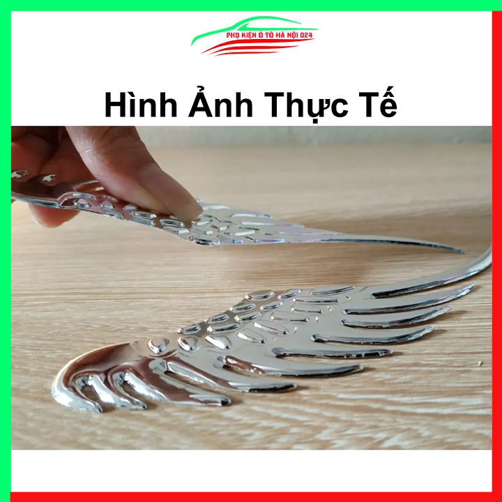Logo cánh chim ưng 3D hai màu bạc vàng dán mui xe sau xe ô tô