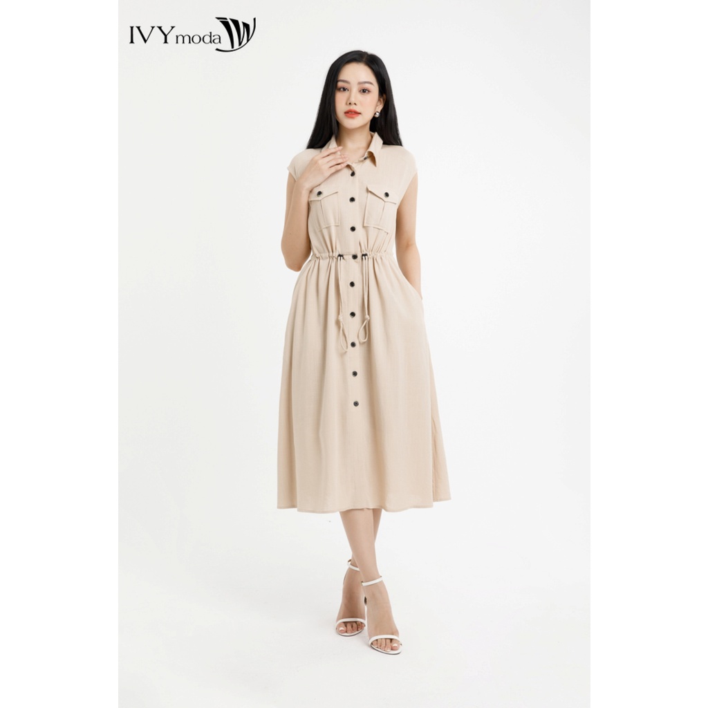 Đầm sơ mi nữ dây rút eo IVY moda MS 41M7668