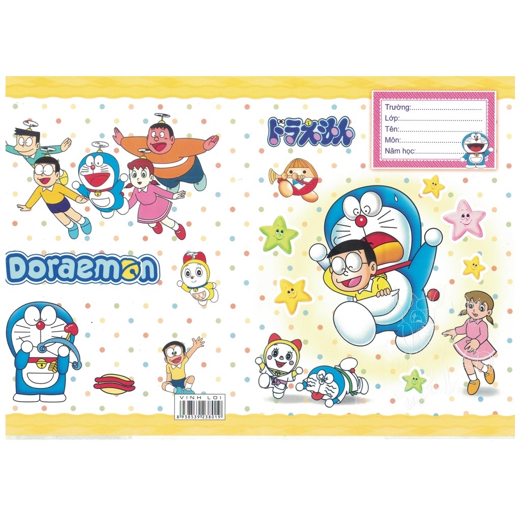 Combo 10 Bìa bao vở bao tập có sẵn bìa kiếng và nhãn tên Doraemon 170 x 210 mm