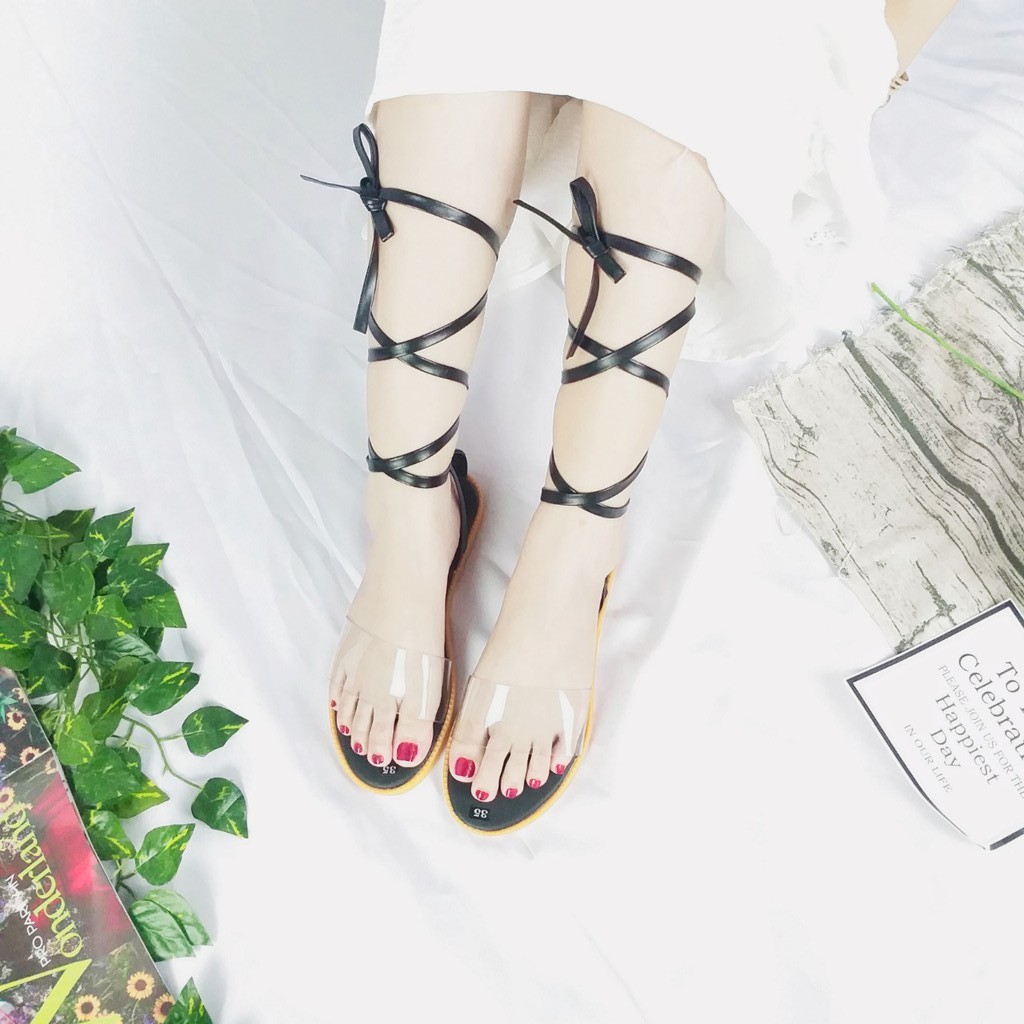 (CÓ SẴN) Giày sandal nữ cột dây chiến binh quai trong suốt đi biển mùa hè