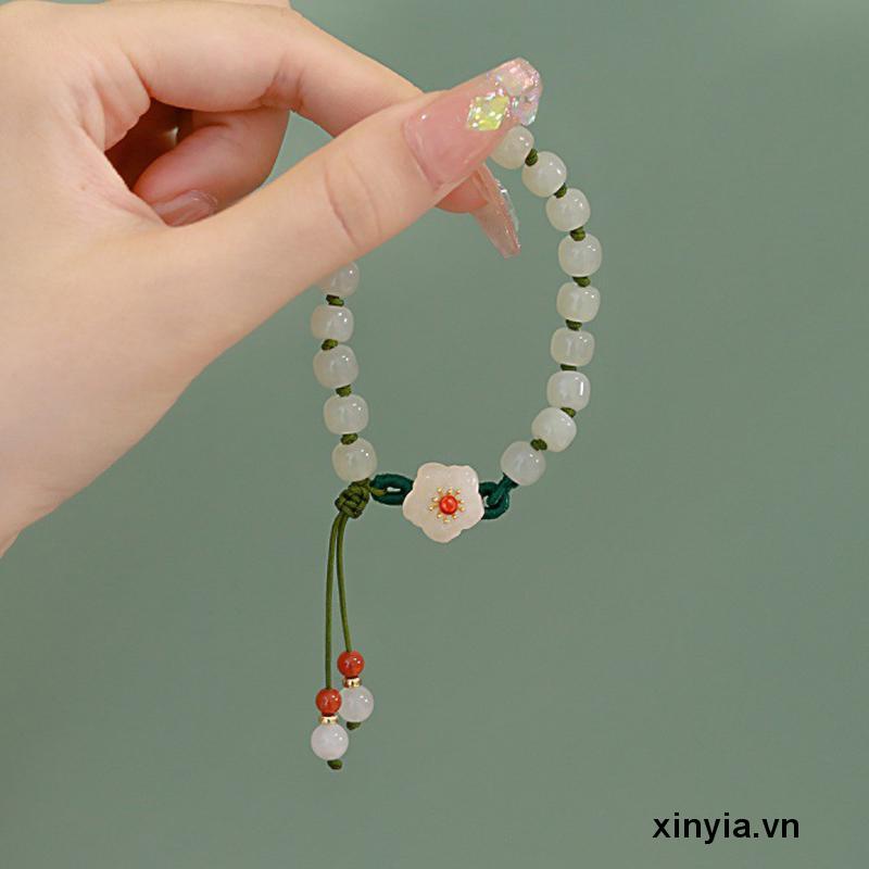 Vòng Đeo Tay Chuỗi Hạt Tròn Phối Hình Hoa Đào Dễ Thương Cho Nữ