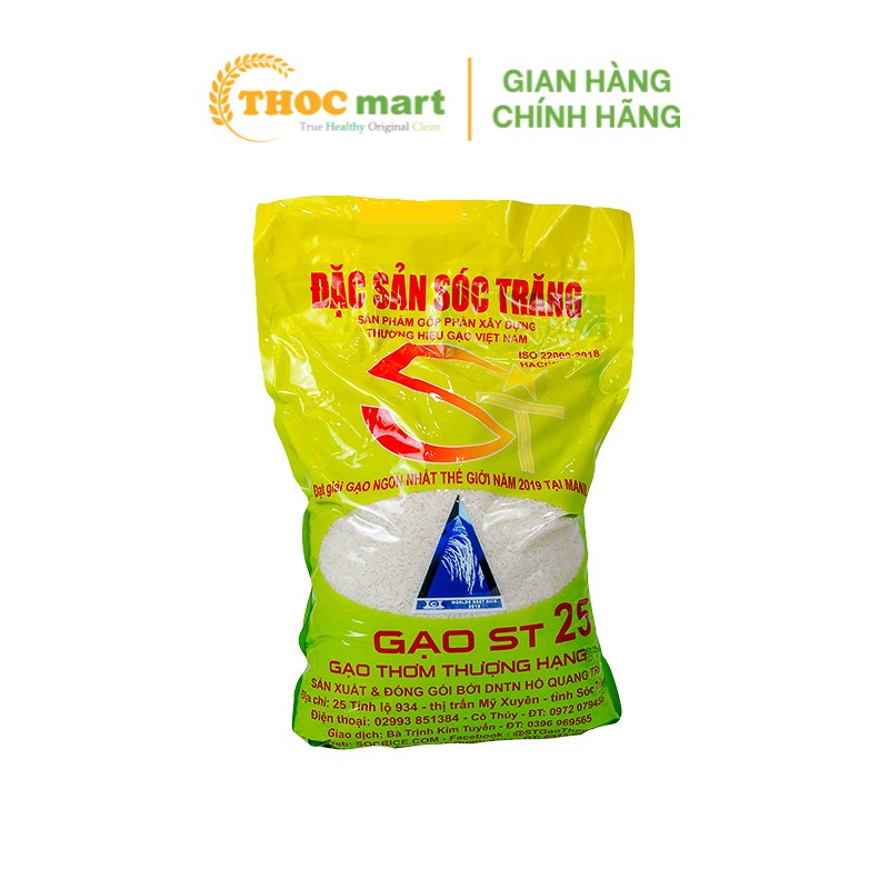 [ THOCmart.vn ] Gạo thơm ST25 túi 5kg - Gạo Ngon Nhất Thế Giới Năm 2019- Đặc Sản Sóc Trăng