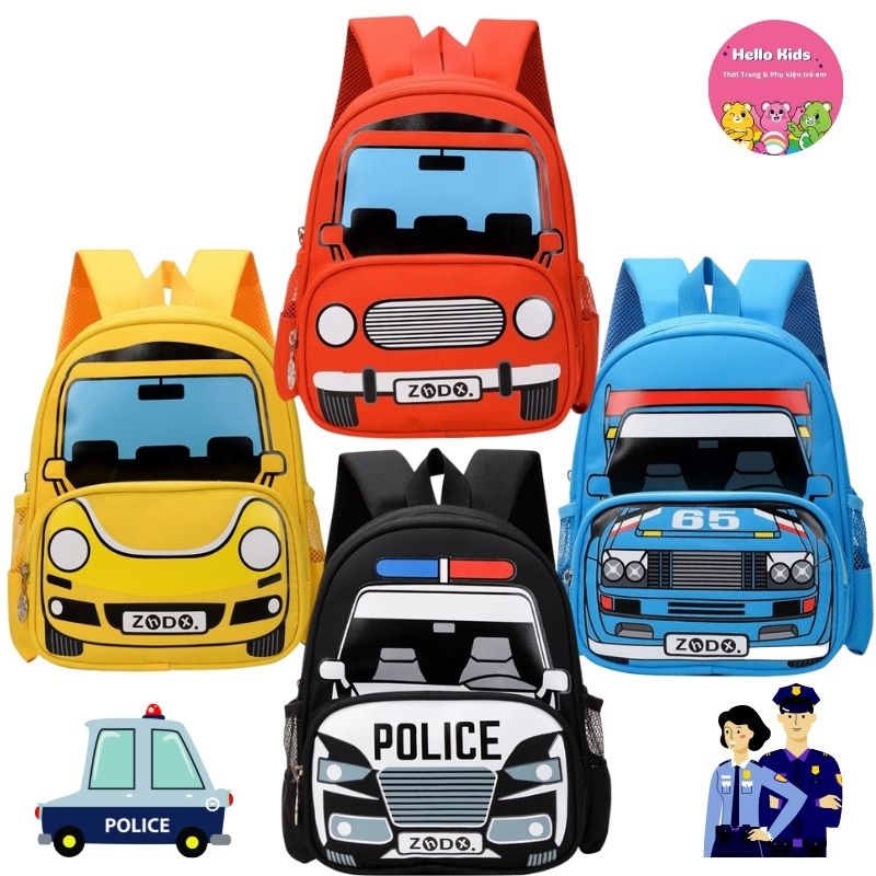 Balo cho bé đi học mẫu giáo mầm non, balo trẻ em hình ô tô xinh xắn chất liệu cao cấp Hello Kids