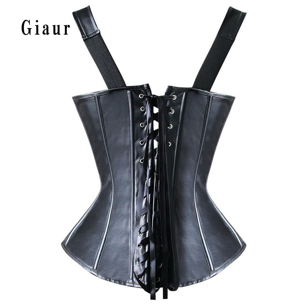 Áo corset chất liệu da giả màu trơn trang trí nhiều khóa kim loại độc đáo giúp định hình cơ thể cho nữ