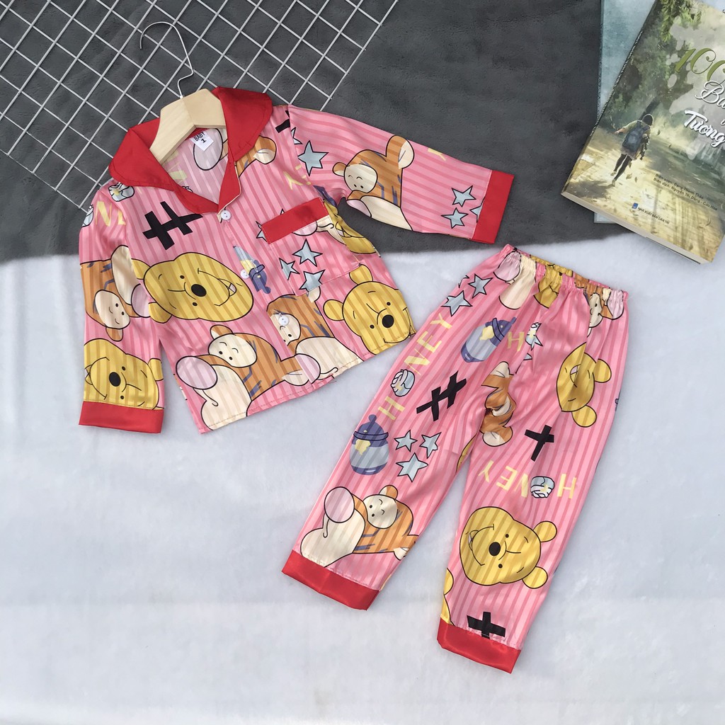 Bộ ngủ pijama lụa gấm tay dài quần dài size nhí cho bé (9-22kg) - Hirokids