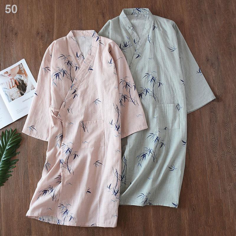 Váy ngủ phong cách cặp đôi, nam và nữ áo Nhật Bản mùa xuân, hè thu, gạc, kimono, đồ cotton hấp, dịch vụ tại nhàT