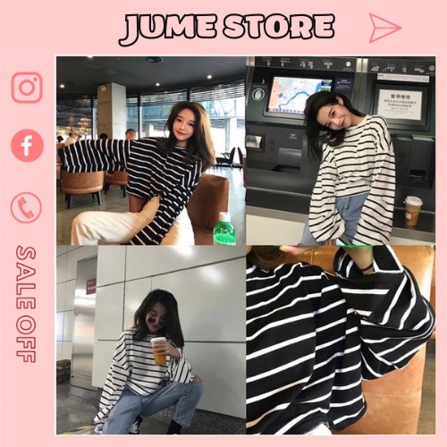 Áo croptop nữ dài tay ống rộng chất cotton dưới 55kg jumestore - Kẻ dài tay ống rộng