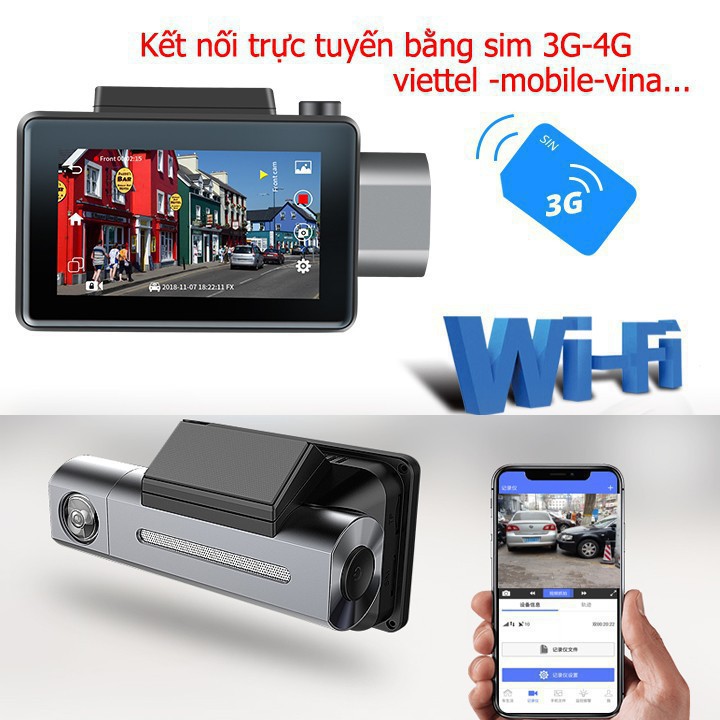 {Giá Hủy Diệt}Camera hành trình ô tô kết nối Wifi 3G GPS xem từ xa truyền hình trực tuyến định vị từ xa BH 1 năm +sim 4G