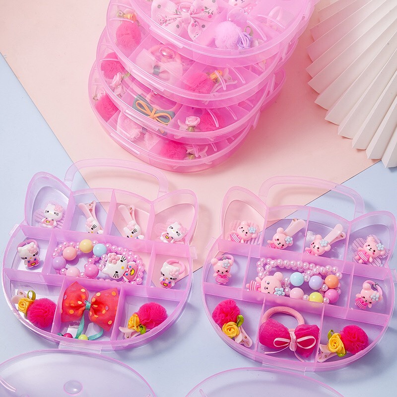 Hộp phụ kiện tóc cho bé yêu hình Hello Kitty màu hồng