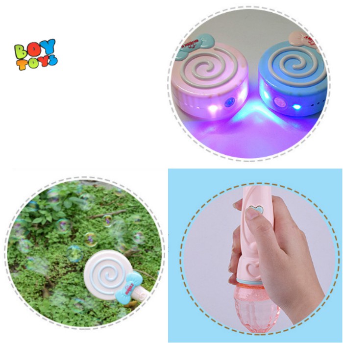 Đồ chơi thổi bong bóng hình cây kẹo mút màu hồng đáng yêu cho bé gái