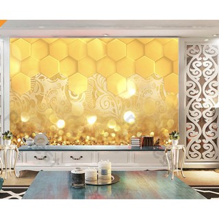 Tranh dán tường Phong cách quý tộc tường vàng tổ ong rực rỡ, tranh dán tường 3d hiện đại (tích hợp sẵn keo) MS636260