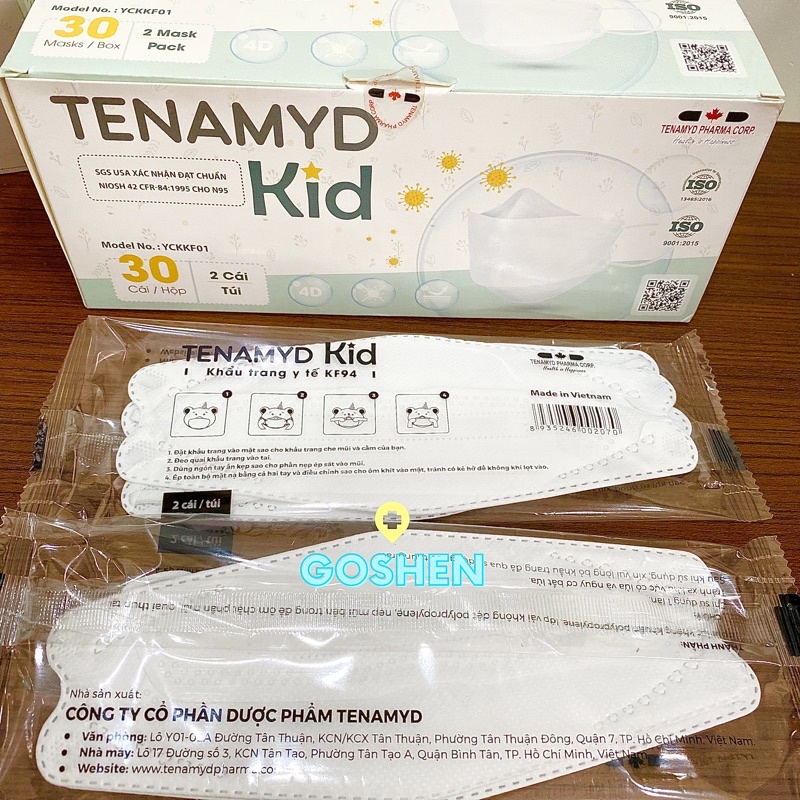 Khẩu Trang Trẻ Em (4-15tuổi) dòng Cao Cấp KF94 Tenamyd Kid 4 lớp Chuẩn NIOSH N95