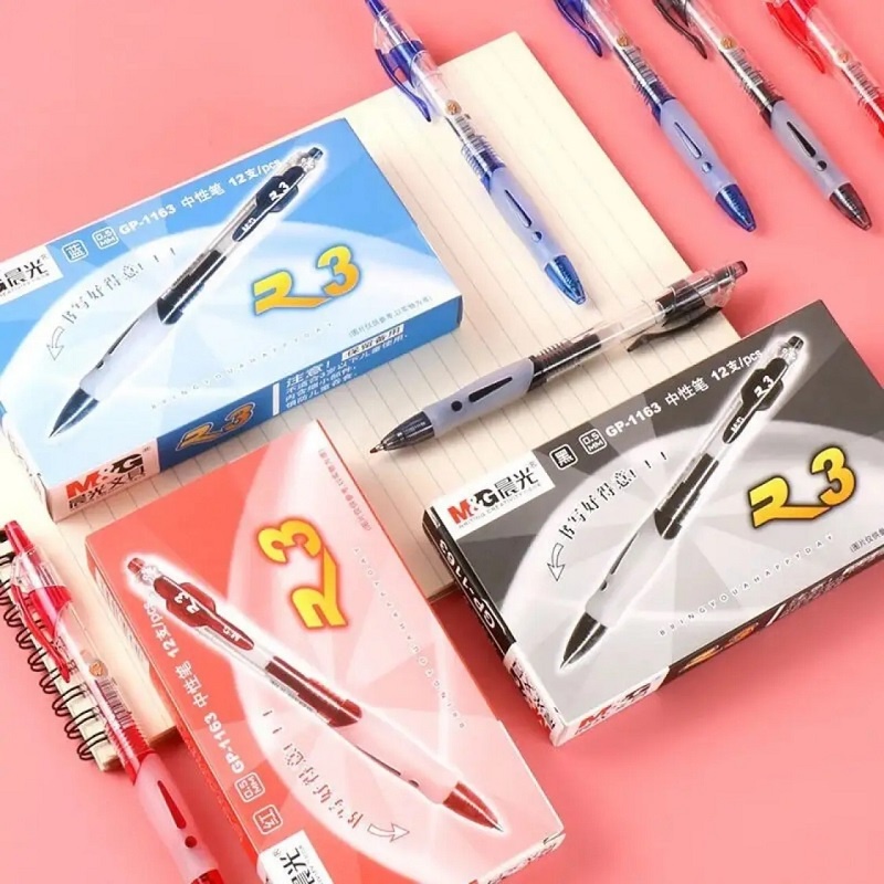 Hộp 12 cây bút gel nước M&G 1163 - R23 / Bút luyện viết chữ Hán tiếng Trung ngòi 0.5mm / Bút béo