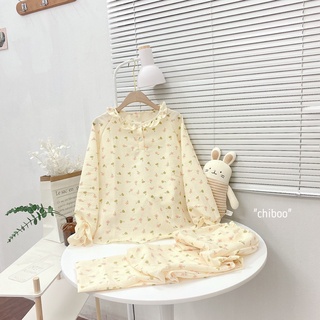 Bộ ngủ dài tay cổ trụ phối bèo