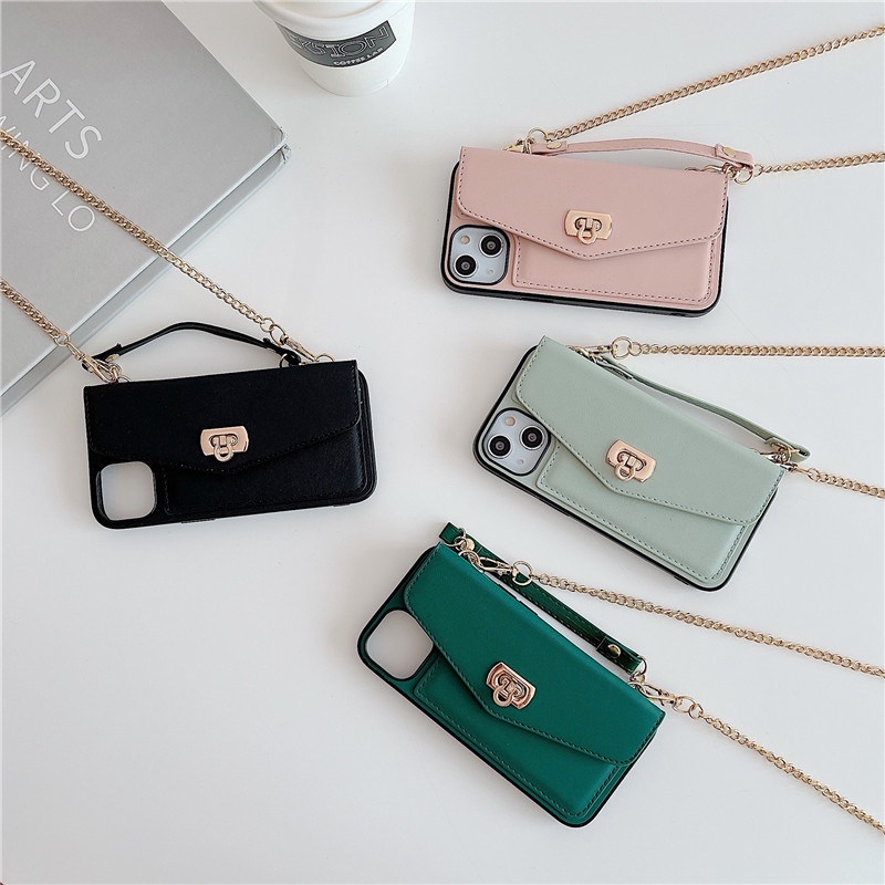 Ốp Điện Thoại Dạng Ví Đeo Chéo Có Ngăn Đựng Thẻ Và Dây Đeo Cho iPhone 13 12 Mini 11 Pro Xs Max XR 8 7 Plus