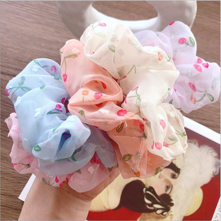 Dây buộc tóc, cột tóc vải scrunchies trái cherry Orin K1136