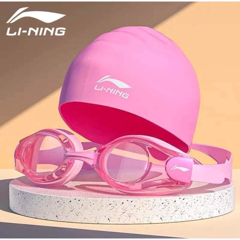 Set kính mũ bơi thể thao Li ninh tráng gương chống nước, chống mờ, Combo kính bơi kèm mũ bơi cao cấp người lớn