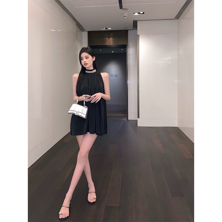 Cocory vn Đầm Chữ A Sát Nách Hở Vai Màu Đen Thời Trang Mùa Hè