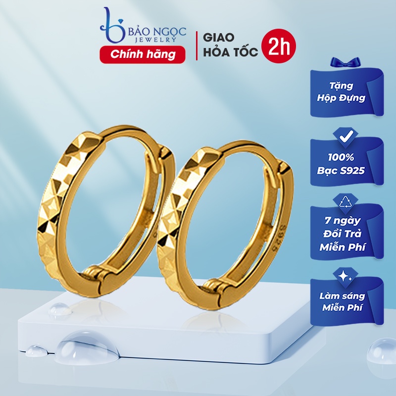 Khuyên tai bạc nữ S925 xi vàng 18K dáng tròn xinh xắn phong cách Hàn Quốc - B2705 - Bảo Ngọc Jewelry