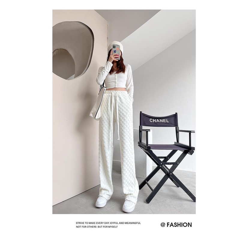 Quần ống rộng Xiaozhainv màu trơn sọc caro cá tính thời trang dành cho nữ