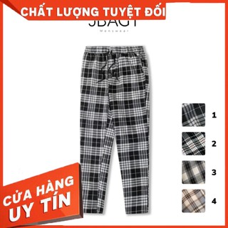 Quần kẻ karo nam dáng suông CAZO vải thô tông nâu sang trọng thương hiệu JBAGY - JBD01 - Hàng nhập khẩu