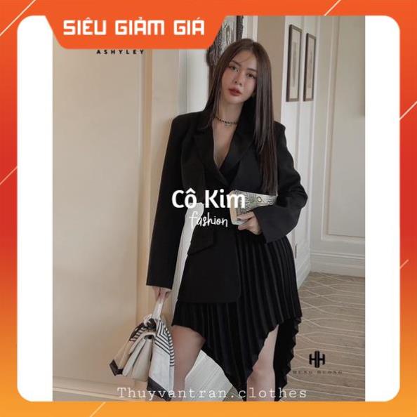 Set áo vest + chân váy xếp ly asheley hot trend