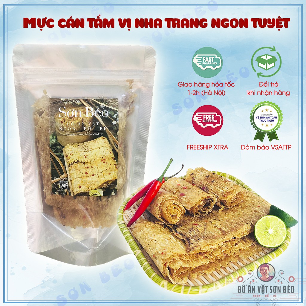 Mực cán tẩm vị Nha Trang 300g loại 1, đậm đà hương vị - ăn là mê | Ăn vặt Sơn Béo