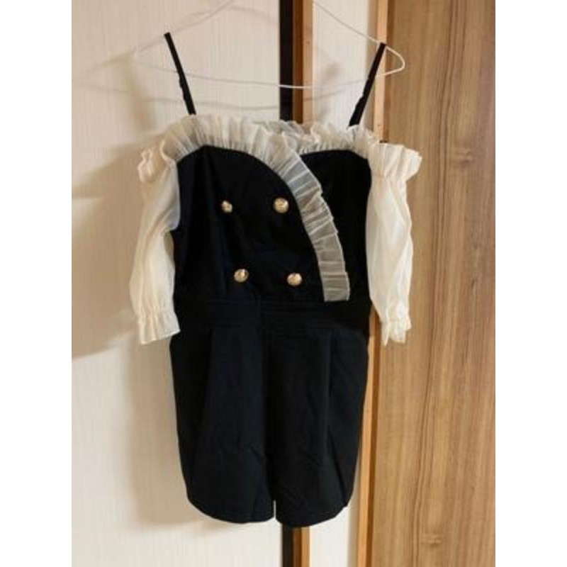 Jumpsuit ngắn 2 dây trễ vai tiểu thư phong cách Hàn Quốc - Ảnh thật 4 hình cuối