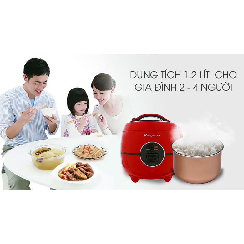 Nồi cơm điện Kangaroo 1.2 lít KG822 đỏ hàng chính hãng