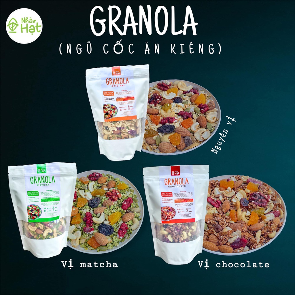 GRANOLA SIÊU HẠT Mix Ngũ Cốc Giảm Cân Nhiều Vị - Gói 500g