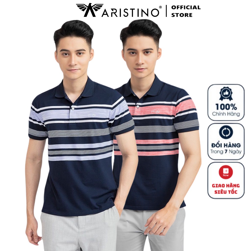 Áo Thun Nam Có Cổ Polo Nam Ngắn Tay Aristino APS006S1 Kẻ Ngang Phối Màu Vải Cotton Cao Cấp Chất Lượng Dáng Regular Fit