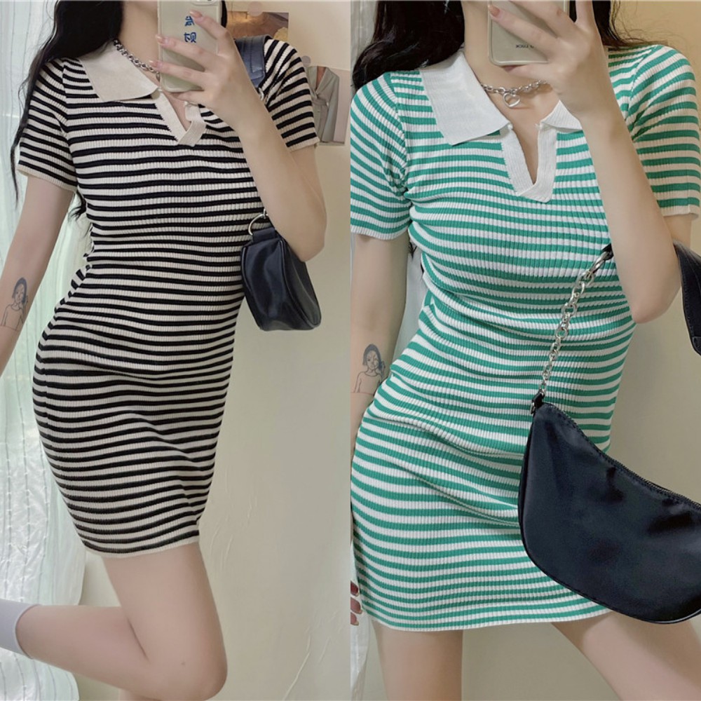 Váy len body dệt kim có cổ thời trang