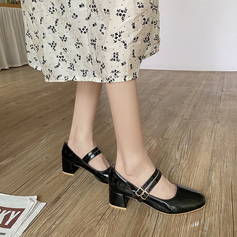 IELGY Giày cao gót da mũi vuông thiết kế đơn giản thời trang cho nữ