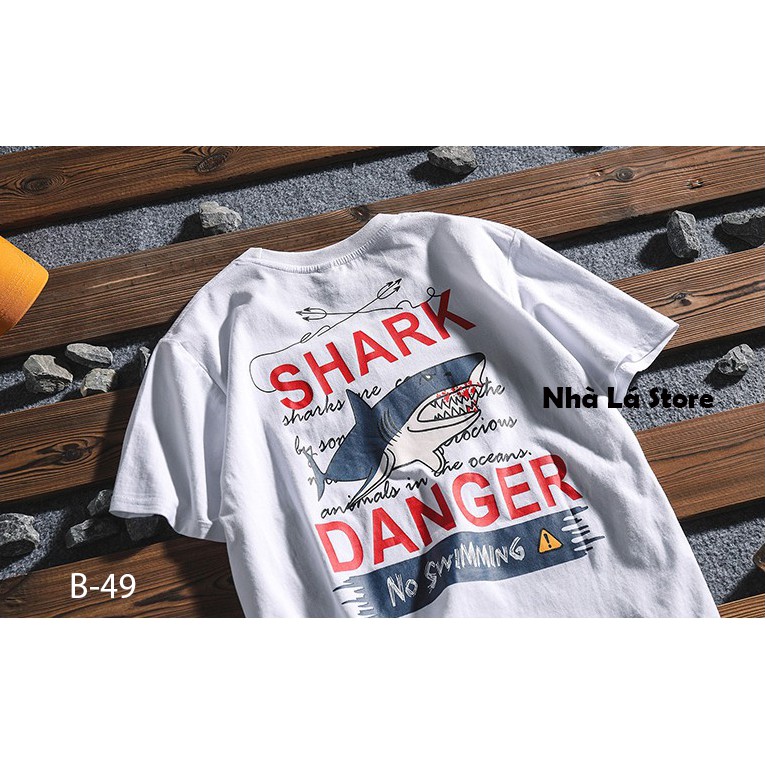 Áo Thun Nam Nữ Tay Lỡ Unisex Phông Trơn Oversize Form Rộng Basic Tee Hình cá mập Shark