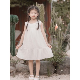 Áo đầm bé gái trắng đính nơ