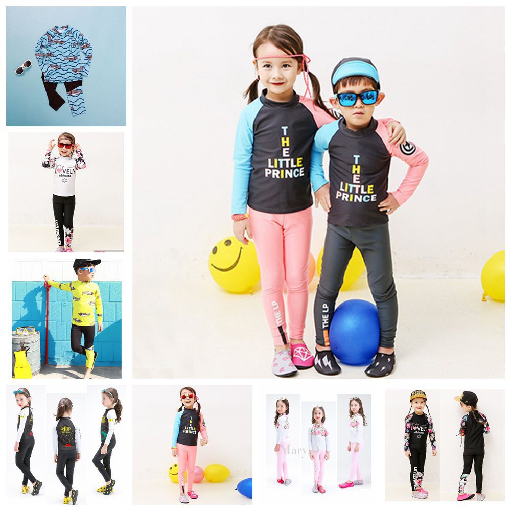 Bộ Đồ Bơi 2 Mảnh Áo Tay Dài + Quần Dài Size M-4XL Cho Bé