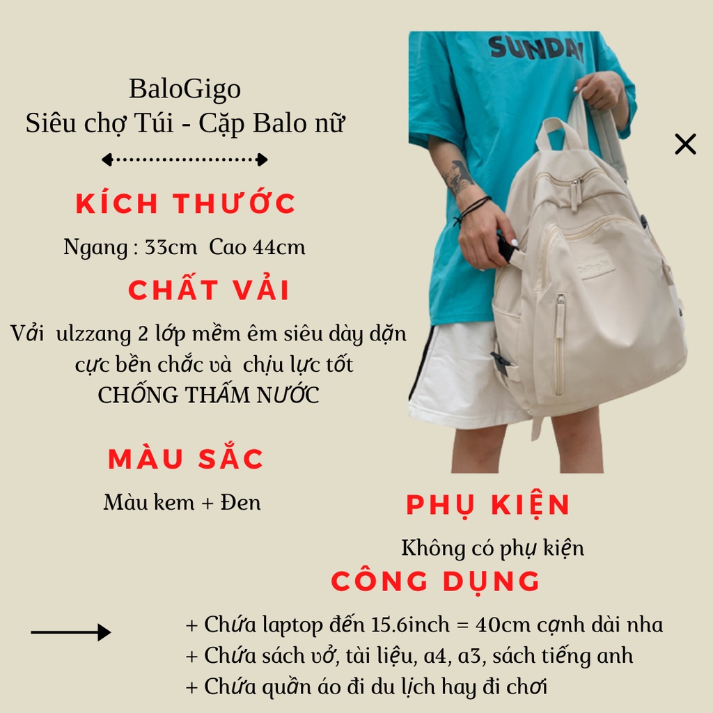 Balo basic trơn vải ulzzang phong cách Hàn Quốc dễ thương G211 - BaloGigo