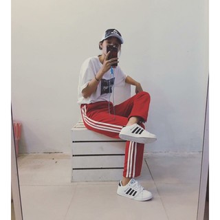Quần joggers đỏ 3 sọc thể thao cao cấp