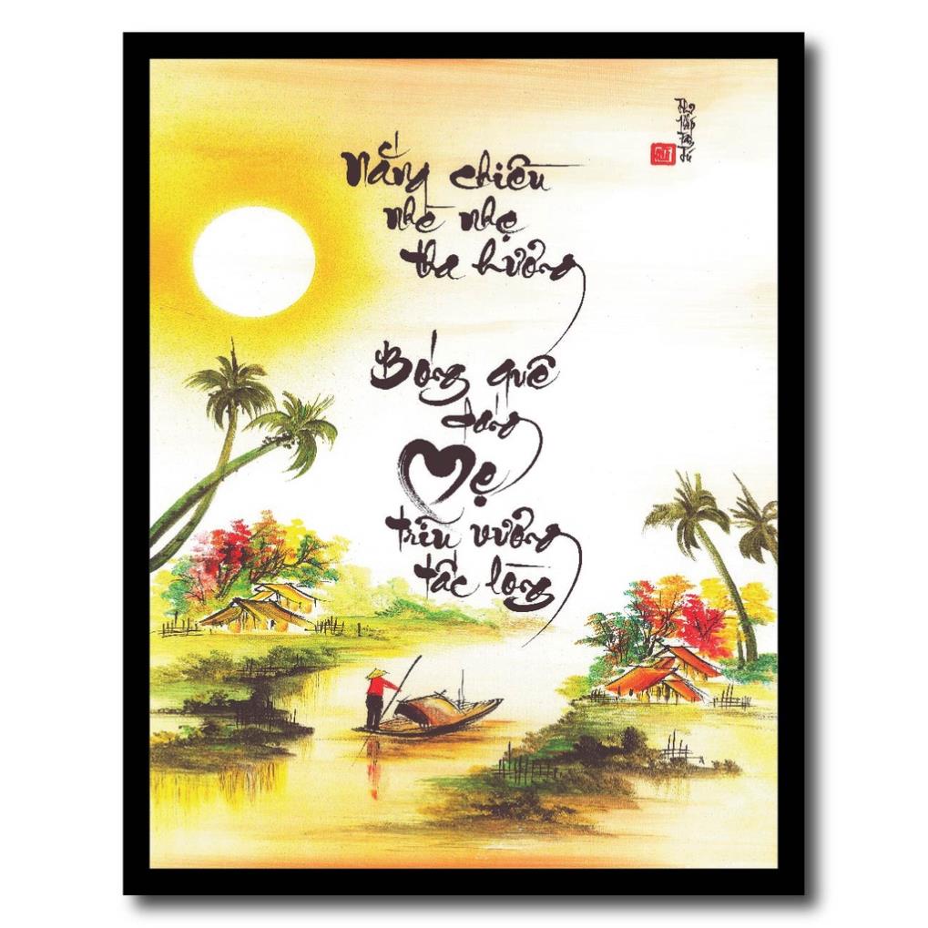 Tranh khung thư pháp Việt treo tường chữ phúc, chữ gia đình, chữ tài lộc, chữ tâm kem khung giá rẻ