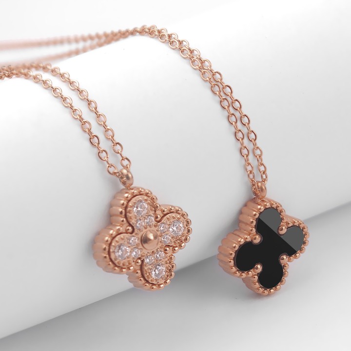 Dây chuyền nữ titan Hoa 4 cánh L V đính đá siêu đẹp, bền màu, chuẩn thời trang