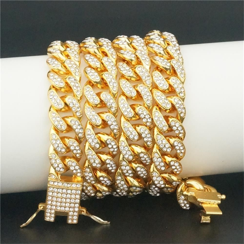 Vòng cổ chuỗi xích 12mm đính kim cương phong cách hiphop sang trọng cho nam và nữ tùy chọn màu sắc