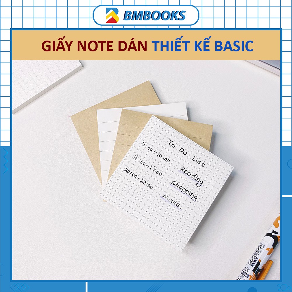 Giấy note cute vintage có keo dán tệp 50 tờ thiết kế basic BMBooks