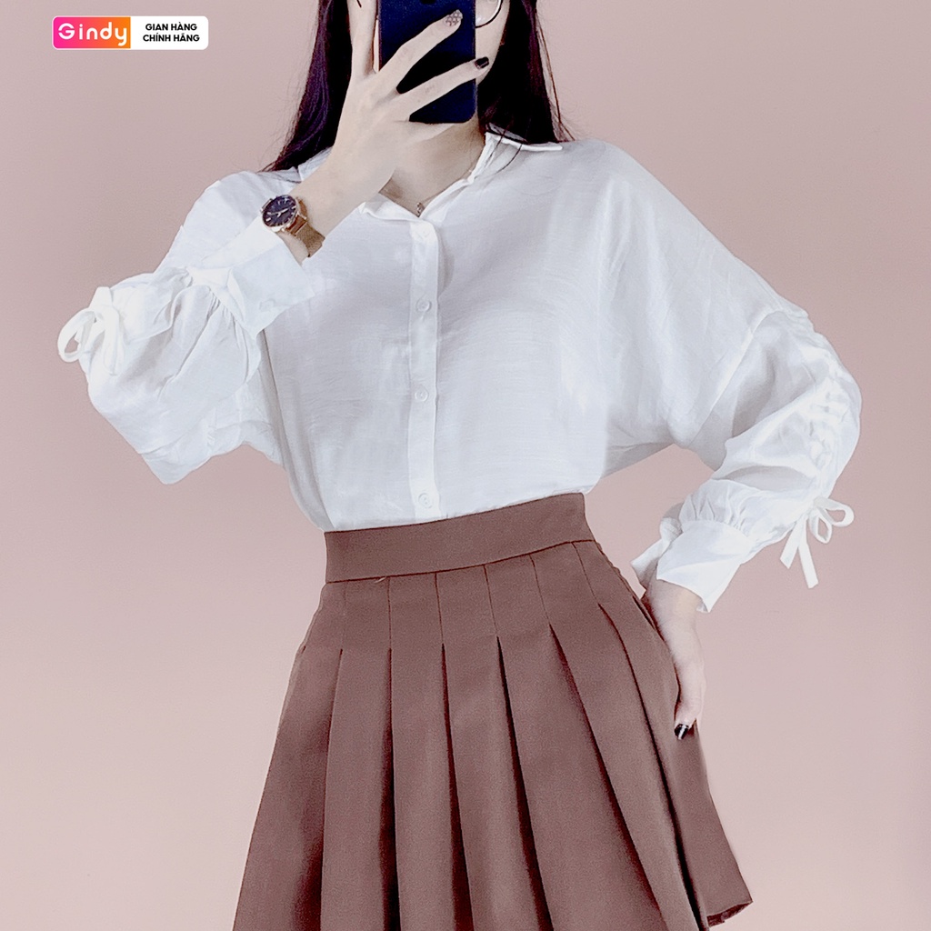 Áo sơ mi công sở GINDY tay bồng dây rút thời trang thu đông Hàn Quốc A10057