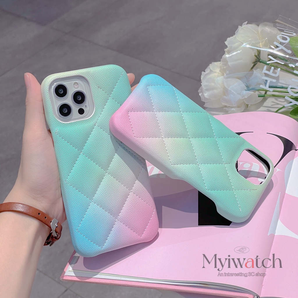 Ốp Điện Thoại Da Họa Tiết Hình Thoi Màu Gradient Bảo Vệ Chống Rơi Cho iphone 13 Pro Max 11 12 Pro Max