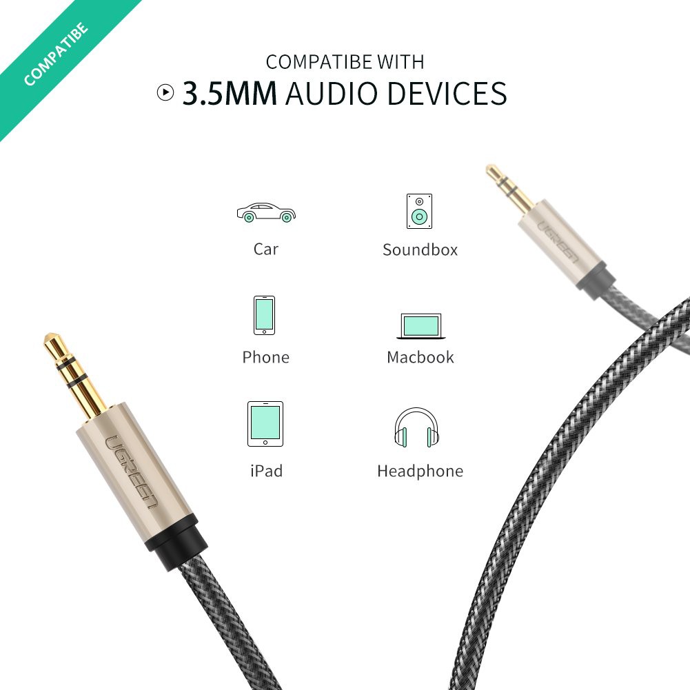 Cáp âm thanh Aux chuẩn 3.5mm mạ vàng 24K cao cấp dài 1M UGREEN 10602 AV125