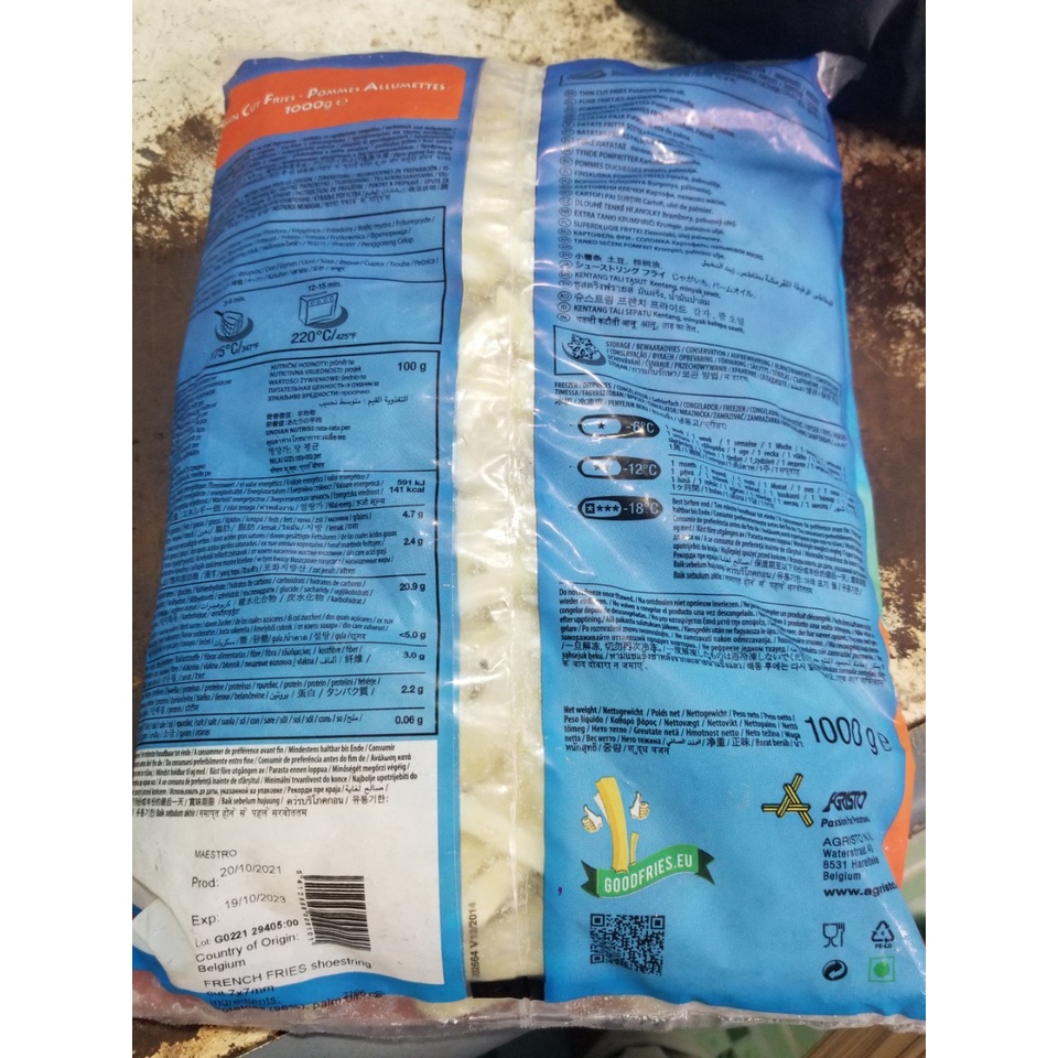 Khoai tây chiên căt cọng dài - 2,5 kg